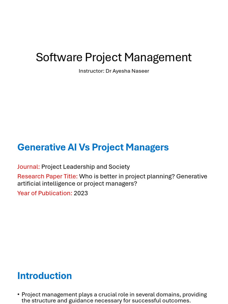 Project Management - Generative AI Vs Human Project Manager | PDF ...