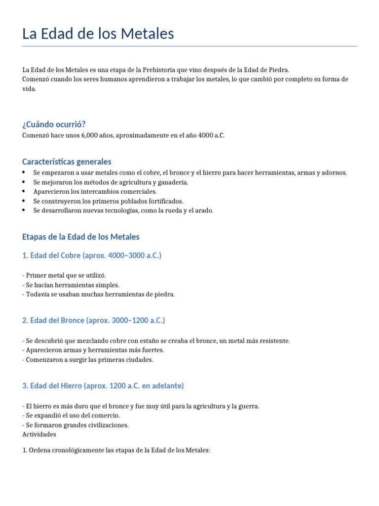 Etapas de la Edad de los Metales | PDF