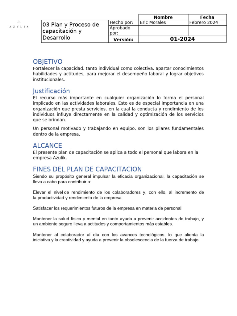 4.-Plan y Proceso de Capacitacion y Desarrollo | PDF | Business ...