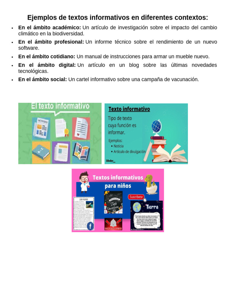 Ejemplos de Textos Informativos en Diferentes Contextos | PDF