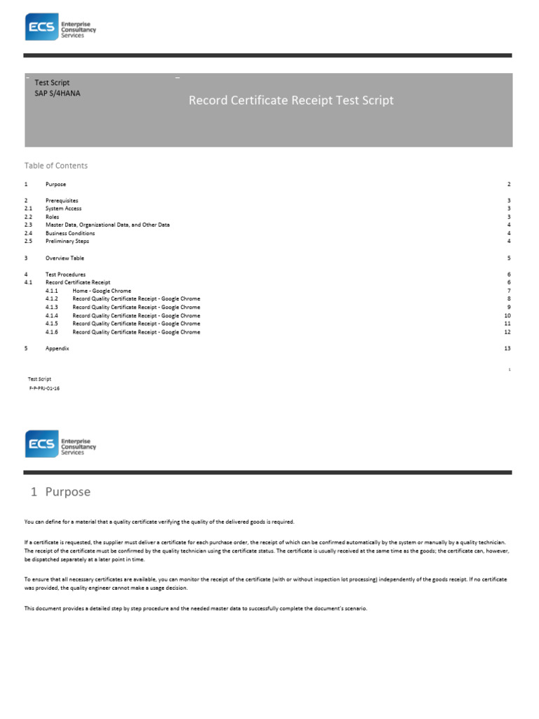 SAP S/4HANA Certificate Receipt Test | PDF | Receipt | Information ...