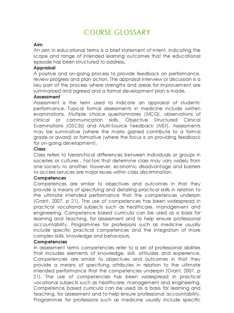 Course Glossary Evaluation | PDF | Educational Assessment | Curriculum