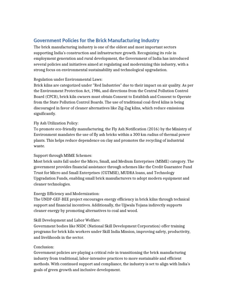 Government Policies for Brick Industry | PDF | Brick | Economy And The ...