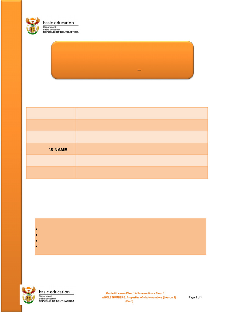 Grade 8 Whole Numbers Lesson 1 | PDF | Multiplication | Natural Number