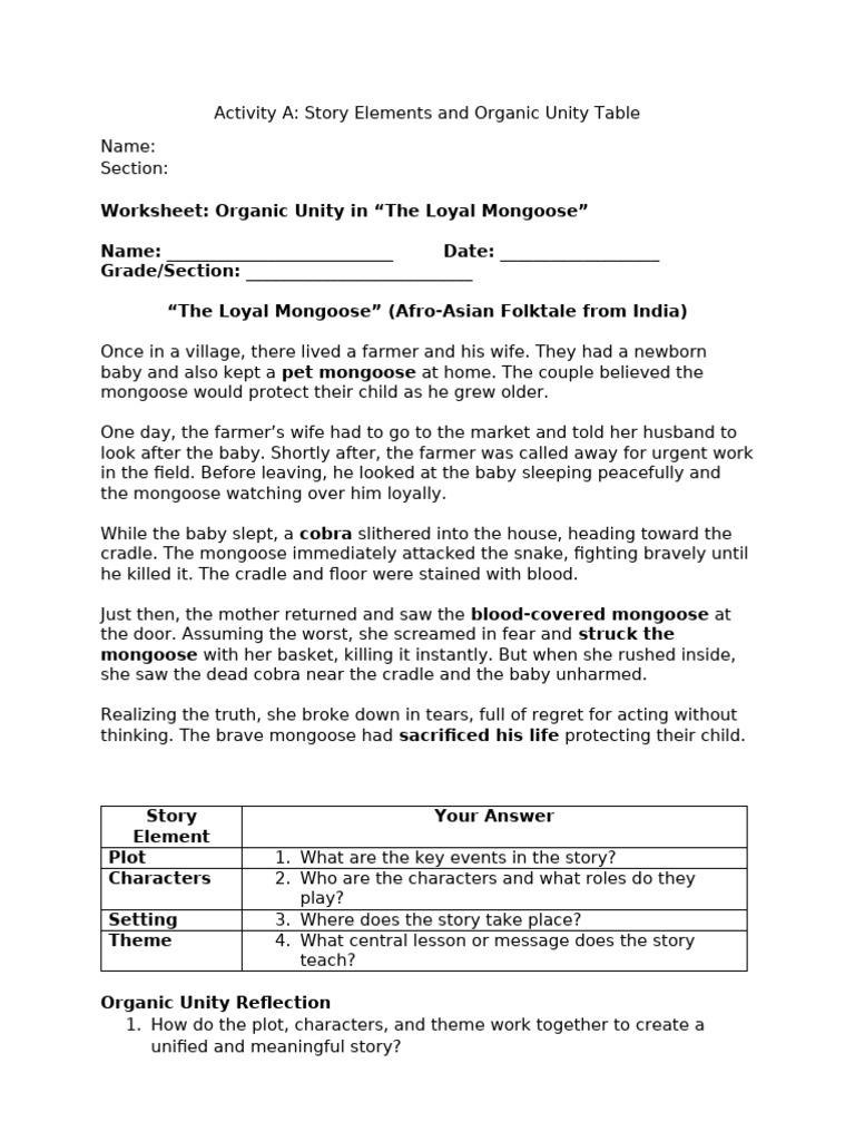 Organic Unity in "The Loyal Mongoose" | PDF