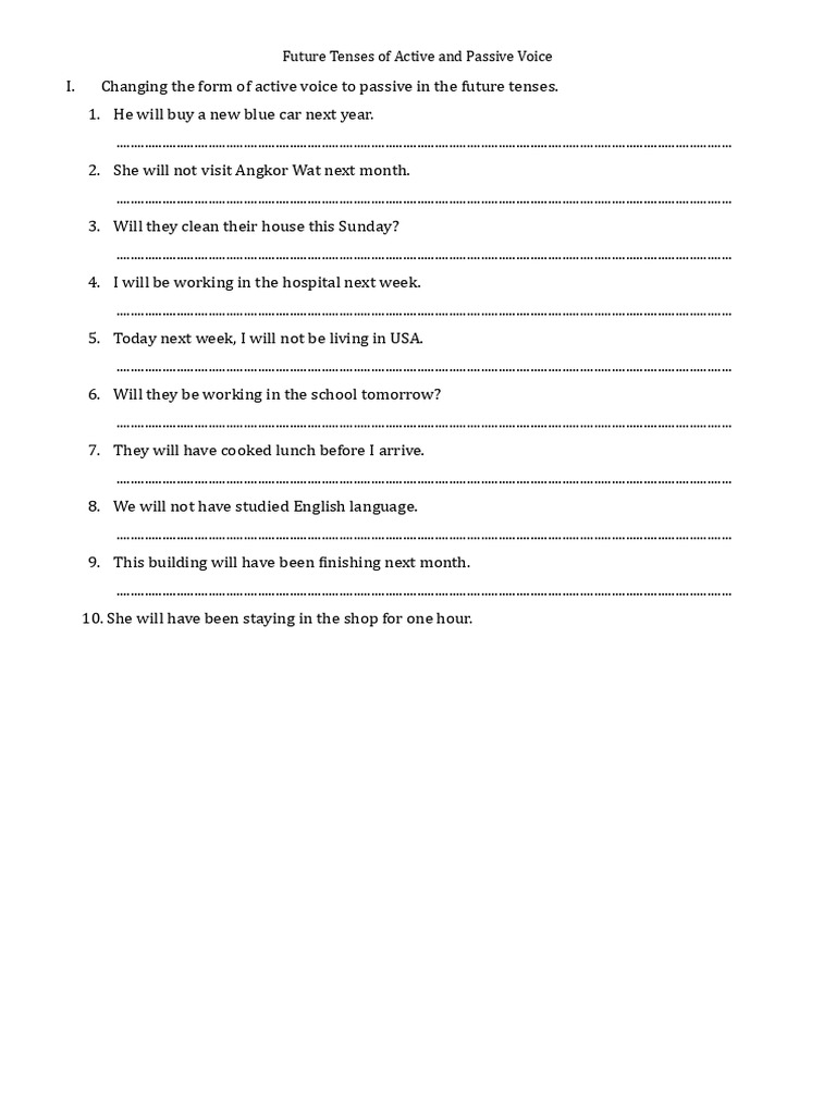 Future Tenses: Active vs. Passive Exercise | PDF