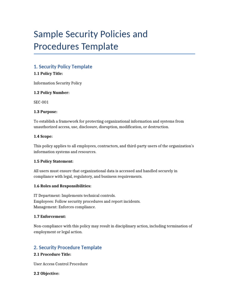 Security Policies and Procedures Template | PDF