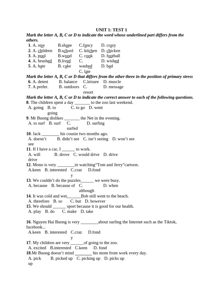 English Language Test Questions | PDF
