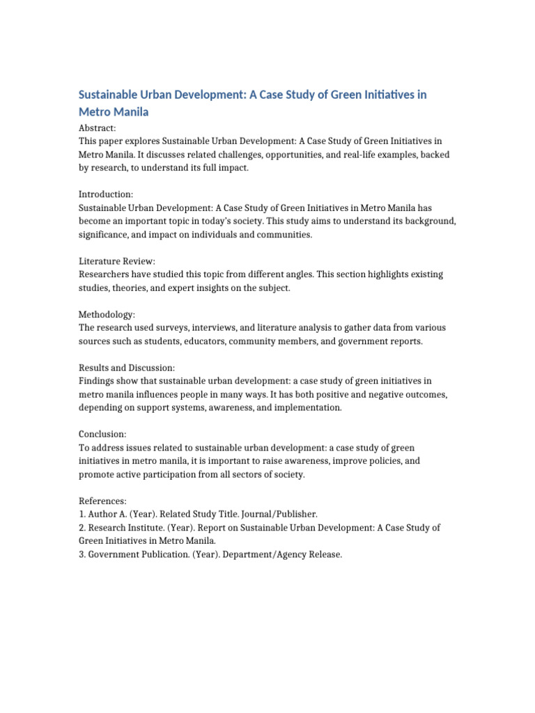 Sustainable Urban Development A Case Study of Green Initiatives in ...