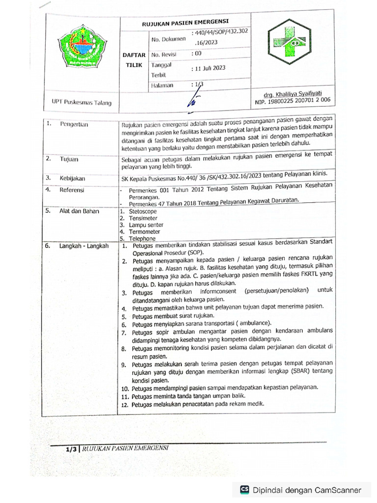 3.3 SOP Rujukan Pasien Emergency | PDF