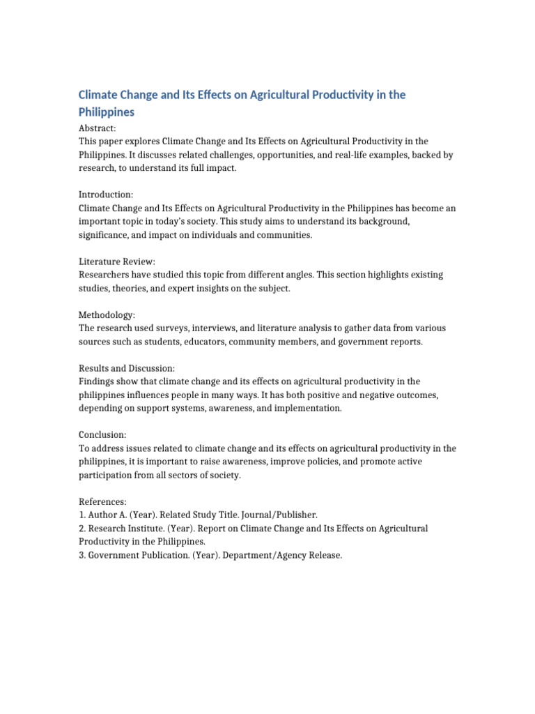 Climate Change and Its Effects On Agricultural Productivity in The ...