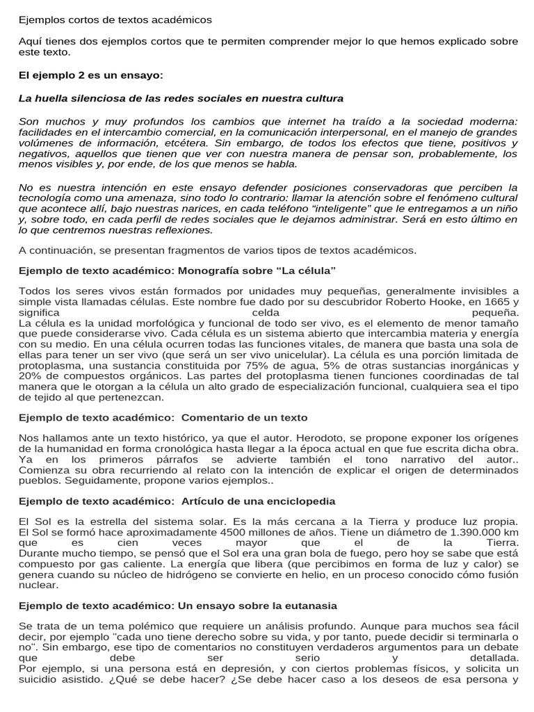 Ejemplos Cortos de Textos Académicos | PDF | Dom | Biología Celular)