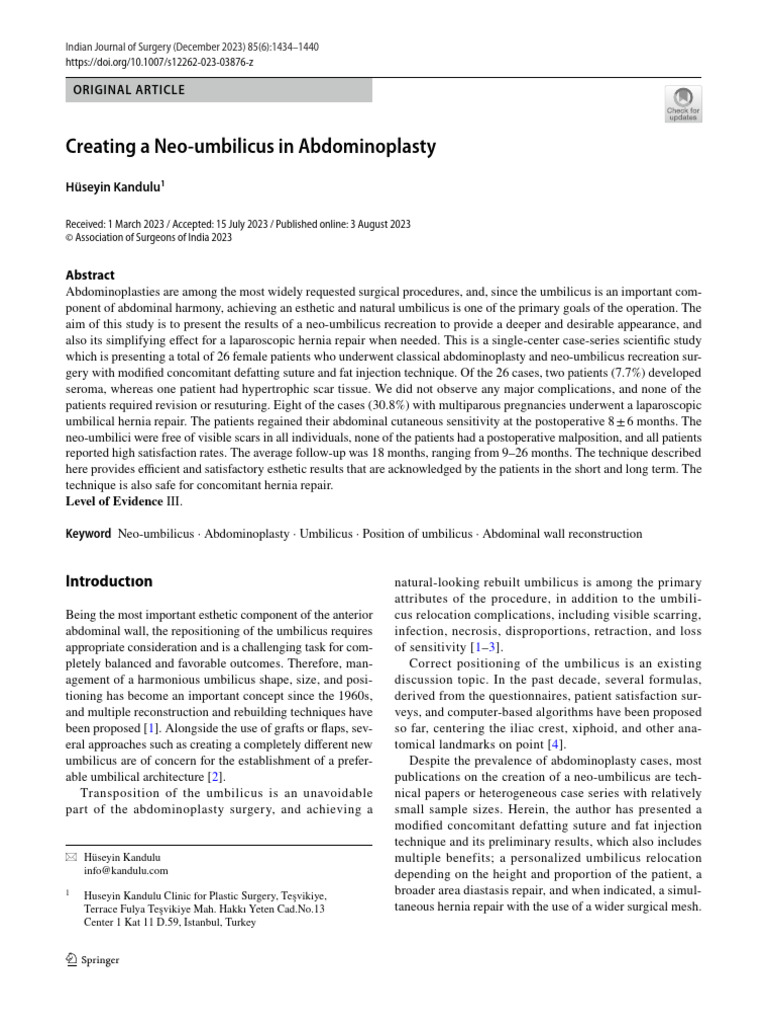 Neo-Umbilicus Creation in Abdominoplasty | PDF | Surgery