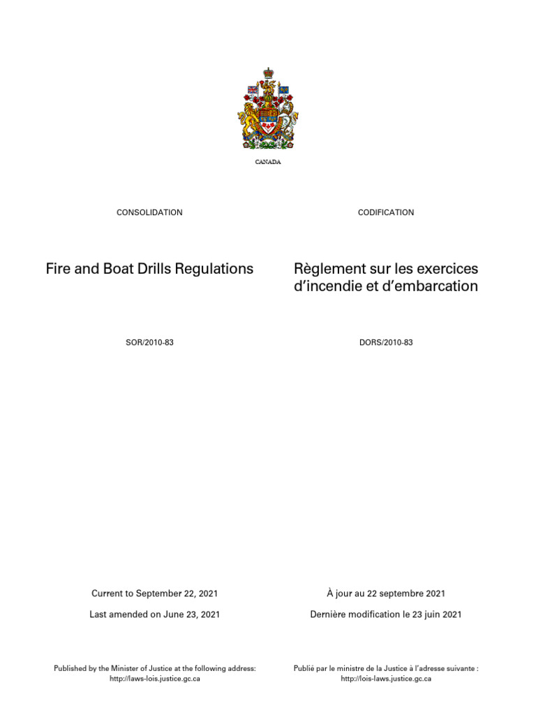 Règlement sur les exercices d'incendie et d'embarcation | PDF ...