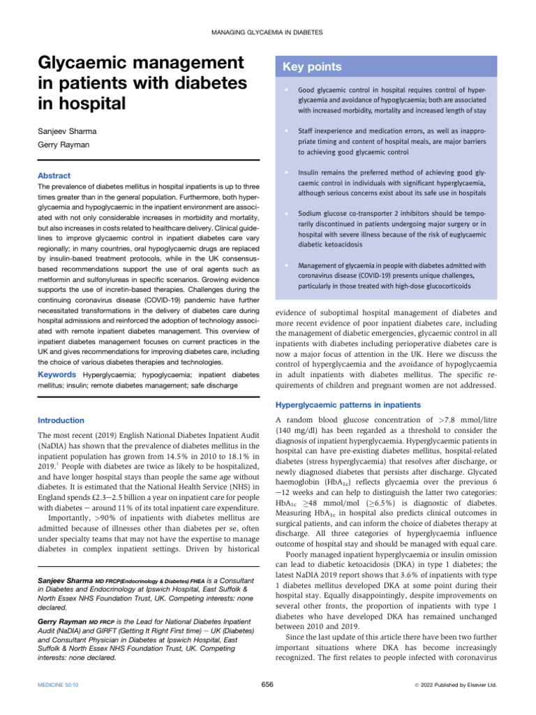 Inpatient Diabetes Glycaemic Management | PDF | Hyperglycemia | Diabetes