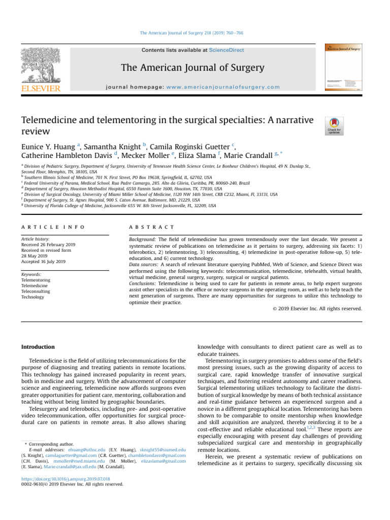 Telemedicine and Telementoring in The Surgical Specialties | PDF ...