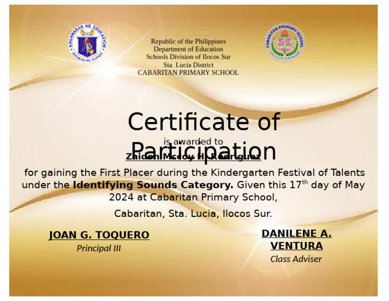 Kindergarten Festival of Talents Certificate | PDF