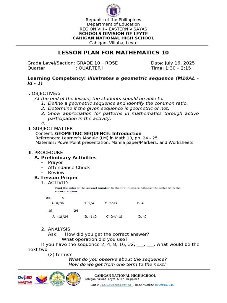 Lesson 7 Introduction To Geometric Sequence | PDF | Mathematics