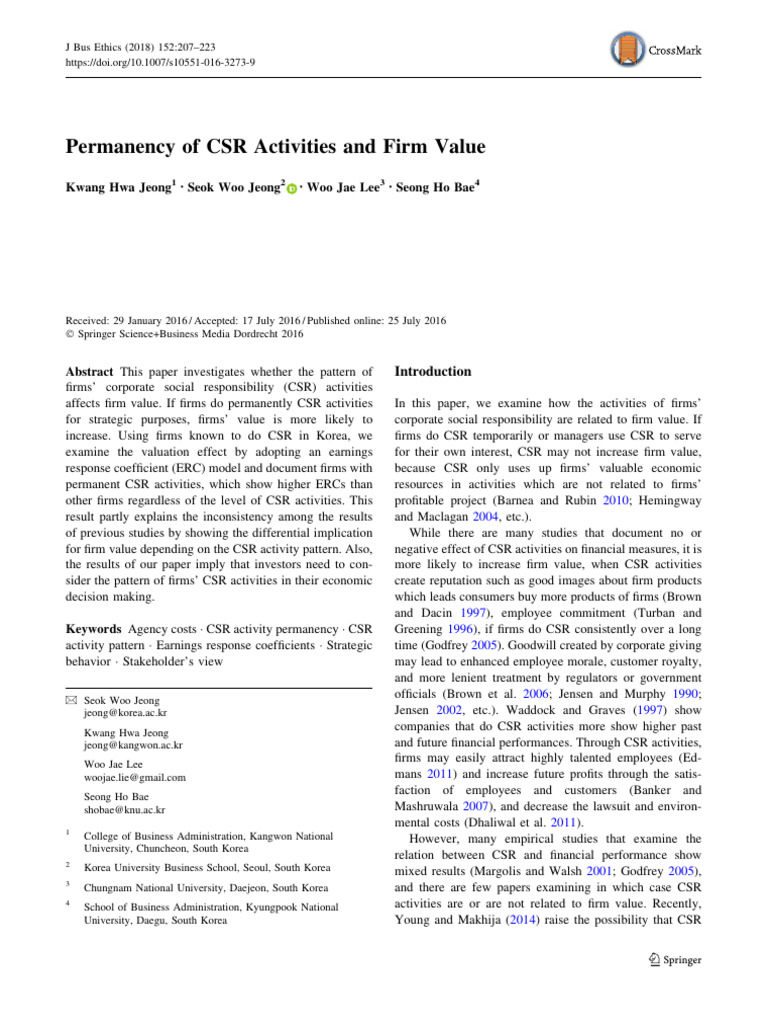 Impact of Permanent CSR on Firm Value | PDF | Corporate Social ...