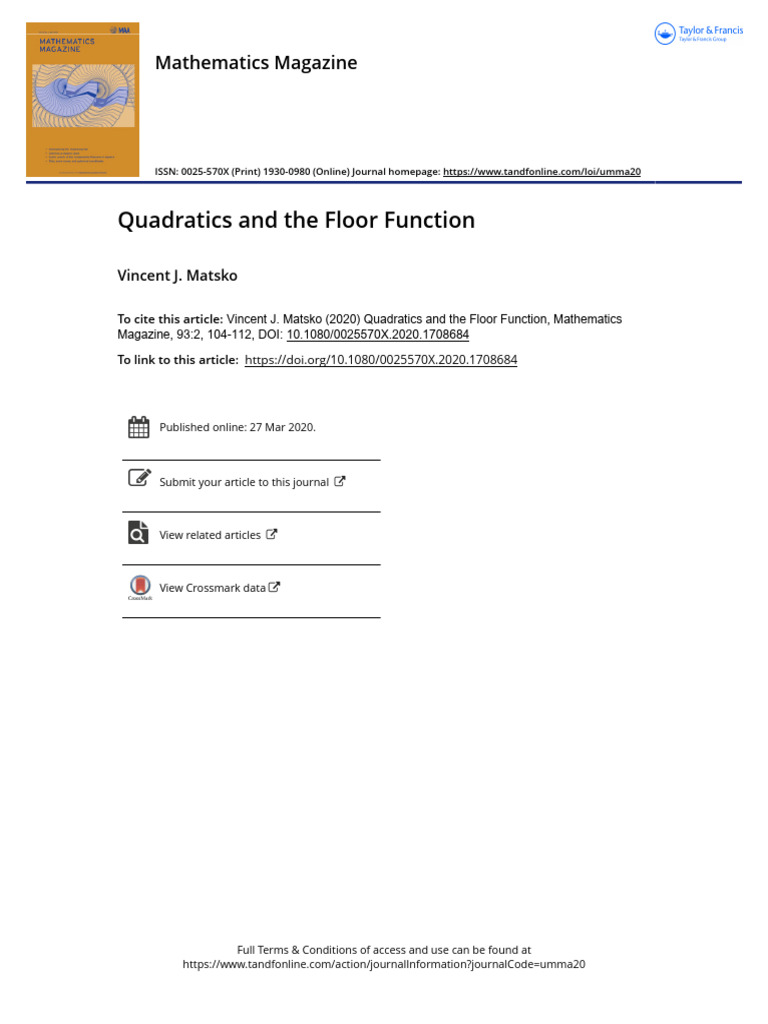Quadratics Involving the Floor Function | PDF | Function (Mathematics ...