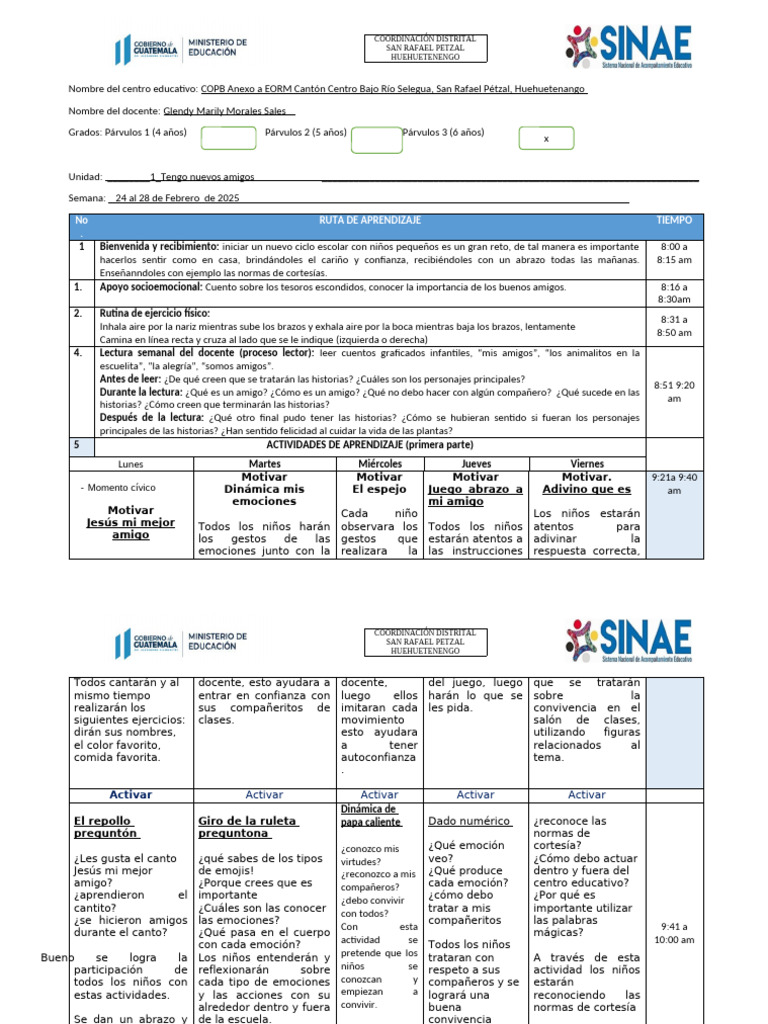Ruta de Aprendizaje 1 Unidad 2025 | PDF | Educación de la primera infancia