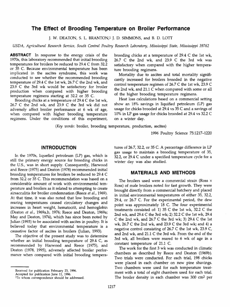 Brooding Temperature Effects on Broilers | PDF | Broiler | Magnesium