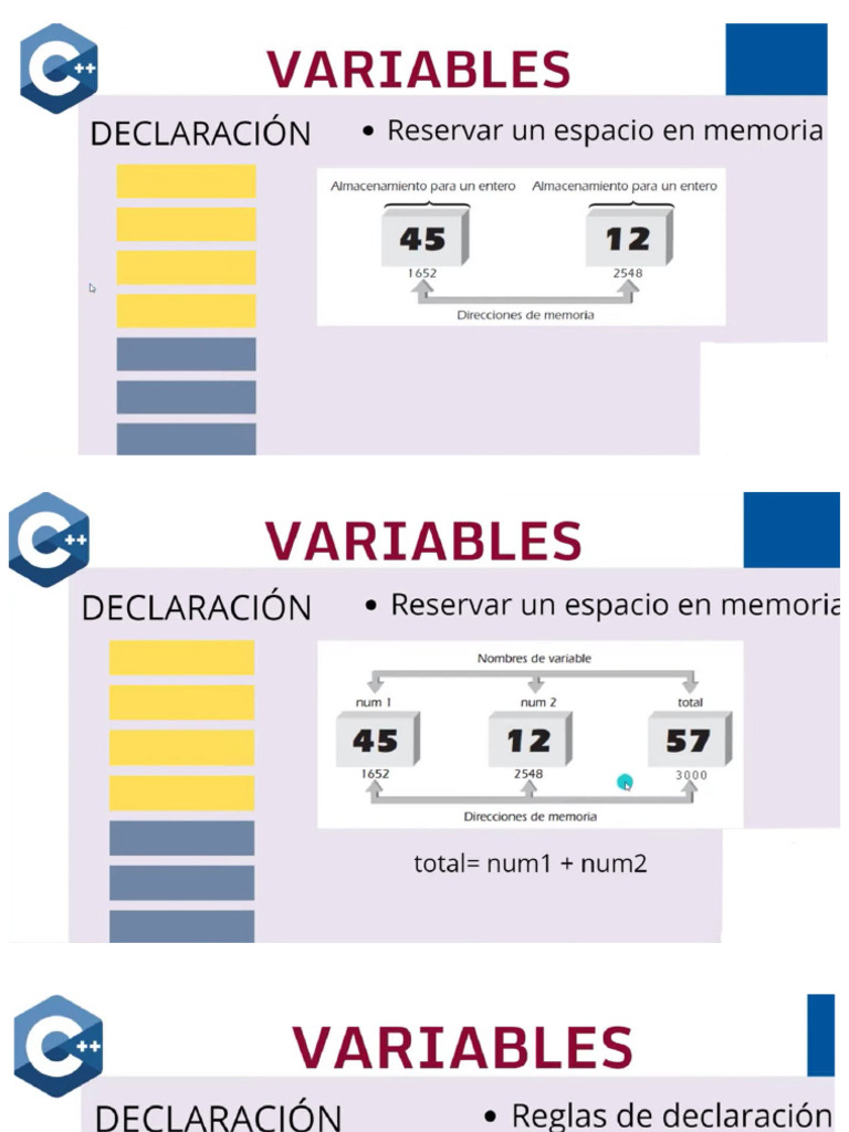 Variables en C++ Declaración y Asignación | PDF