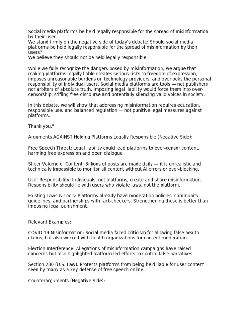 Social Media Liability and Misinformation Debate | PDF | Freedom Of ...