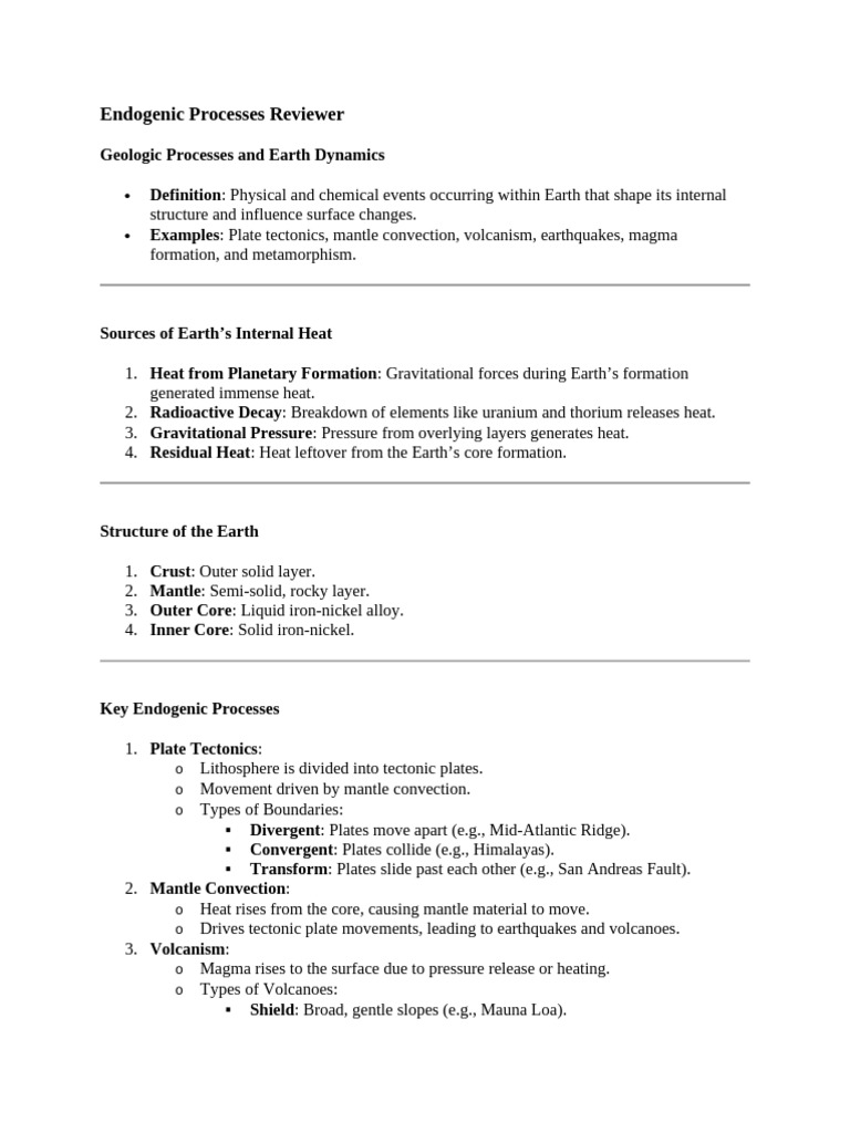 Endogenic 0 Exogenic Processes Reviewer | PDF | Erosion | Plate Tectonics