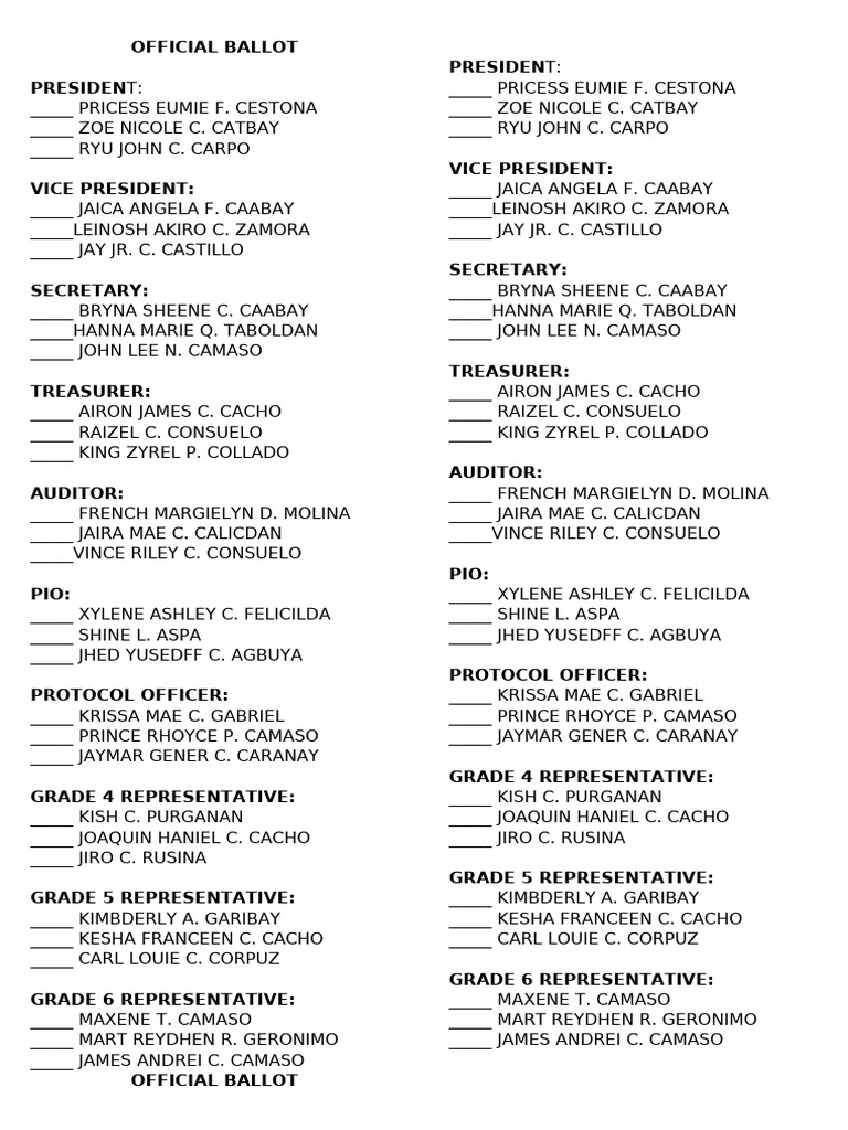 Official Student Election Ballot | PDF