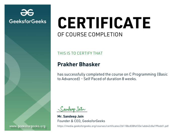 C Programming Course Completion Certificate | PDF