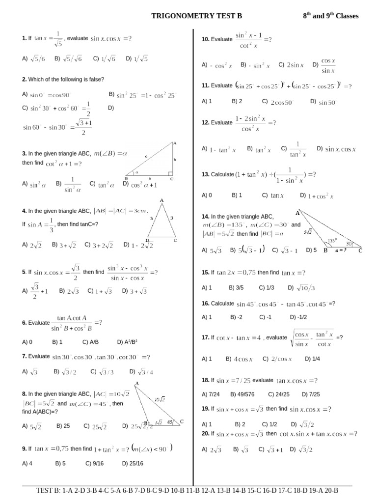 Trigonometry Test B | PDF | Chess Theory | Chess