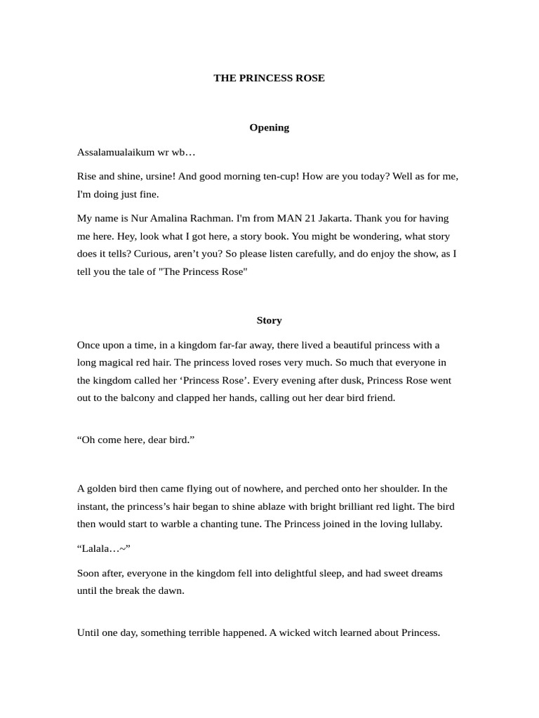 Storytelling Text - Fairytale - The Princess Rose - Nur Amalina Rachman ...