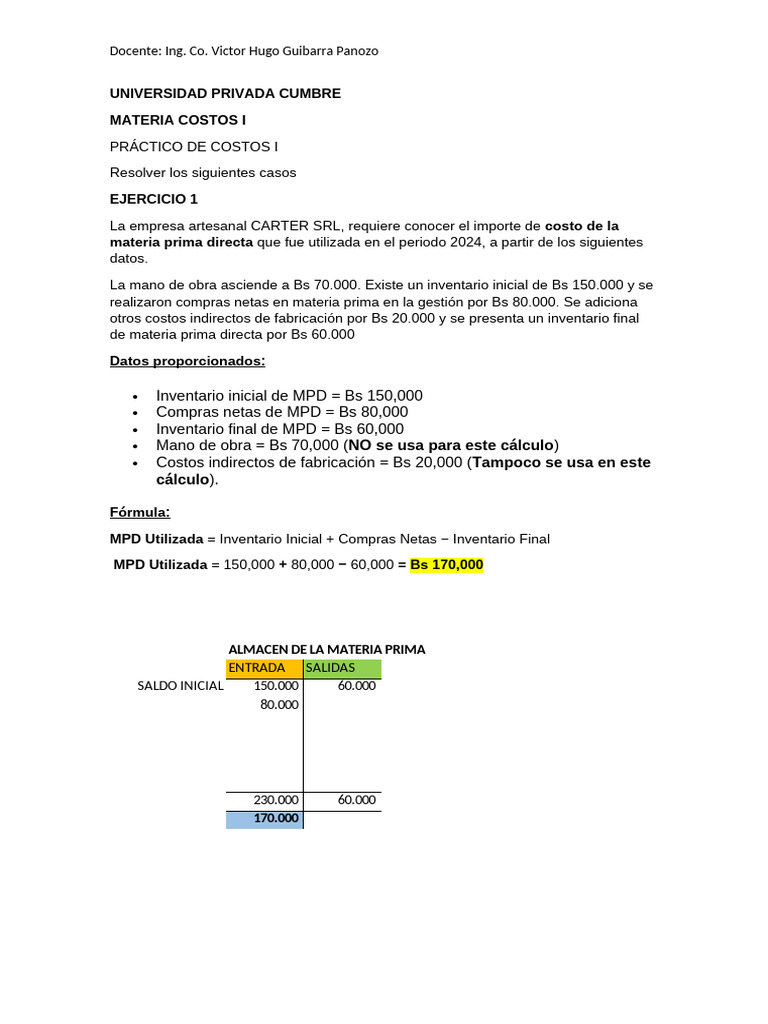 Ejercicios de Estado de Costos de Producción y Ventas | PDF