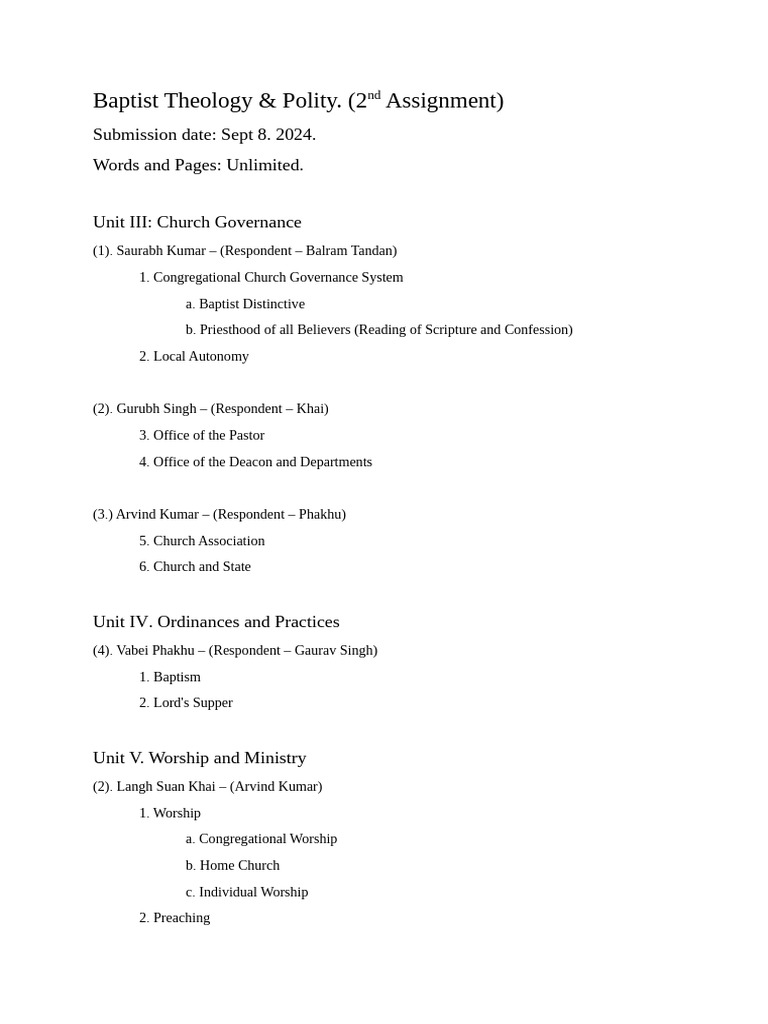 Baptist Theology, Assignment 2 | PDF