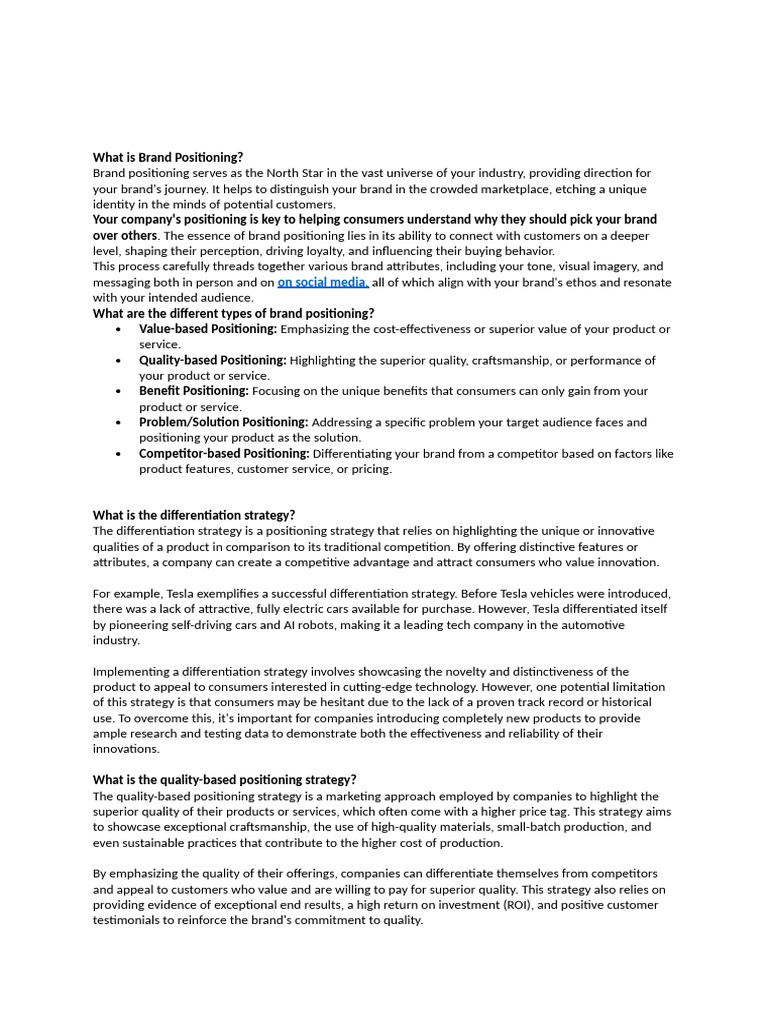 Understanding Brand Positioning Strategies | PDF | Brand | Pricing