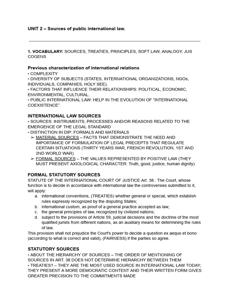UNIT 2 - Sources of Public International Law | PDF | International Law ...