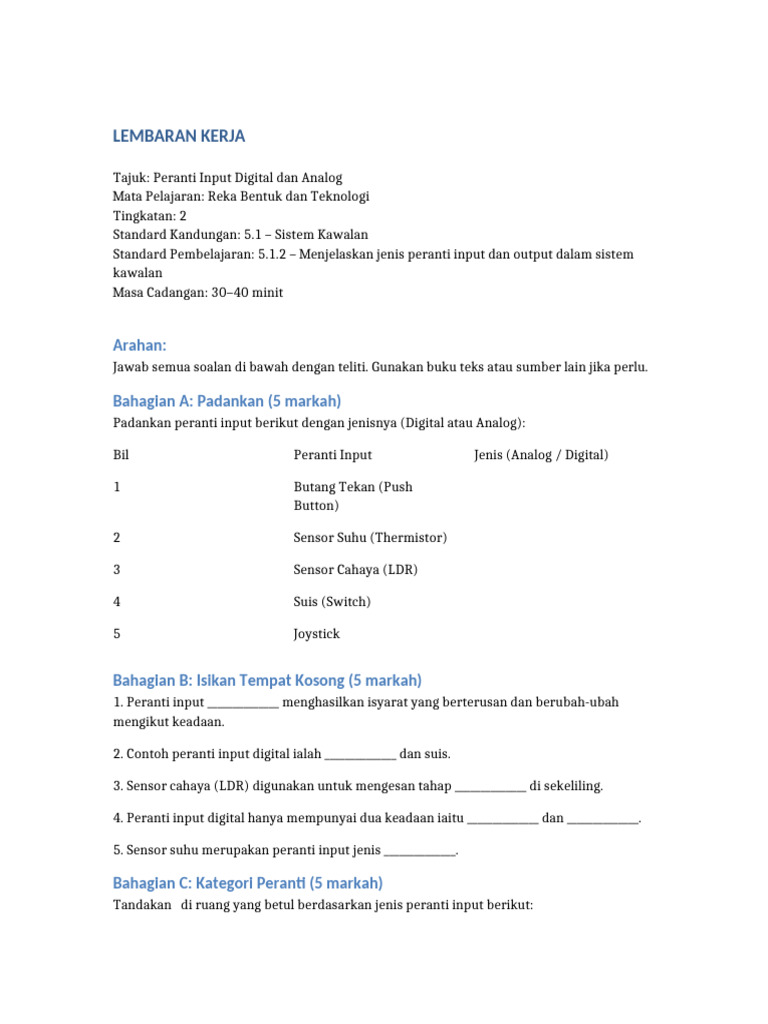 Lembaran Kerja RBT Peranti Input | PDF