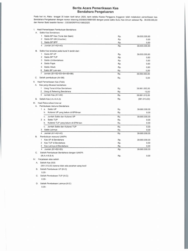 Pemeriksaan Kas 2025 | PDF