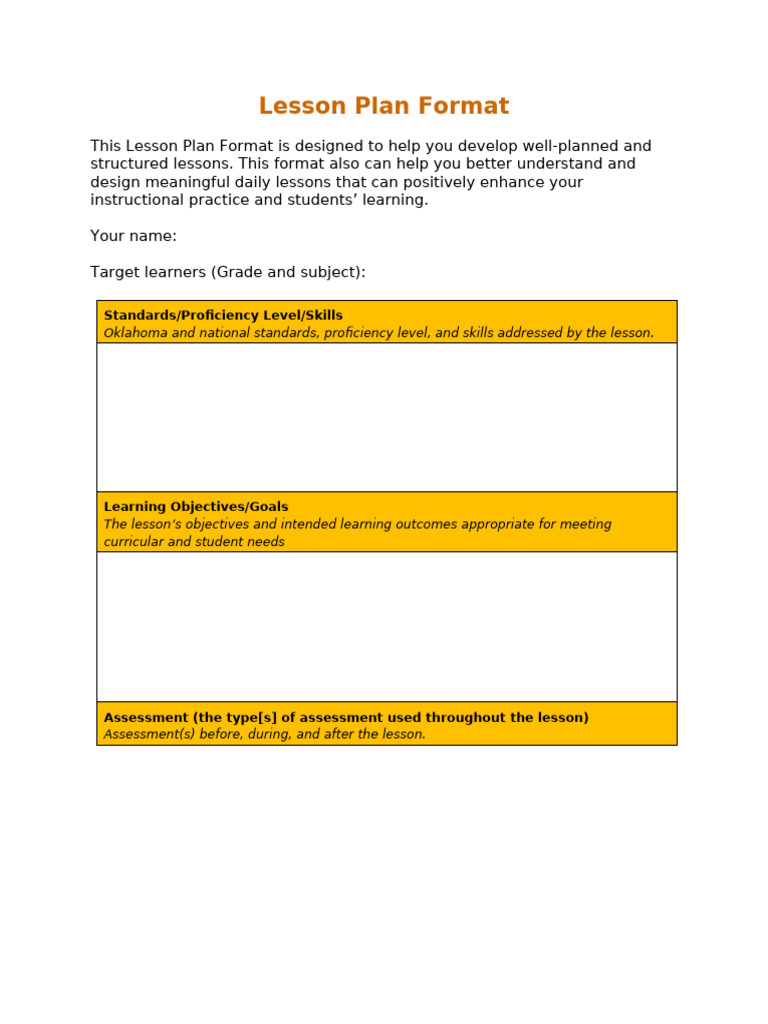 Structured Lesson Plan Template | PDF