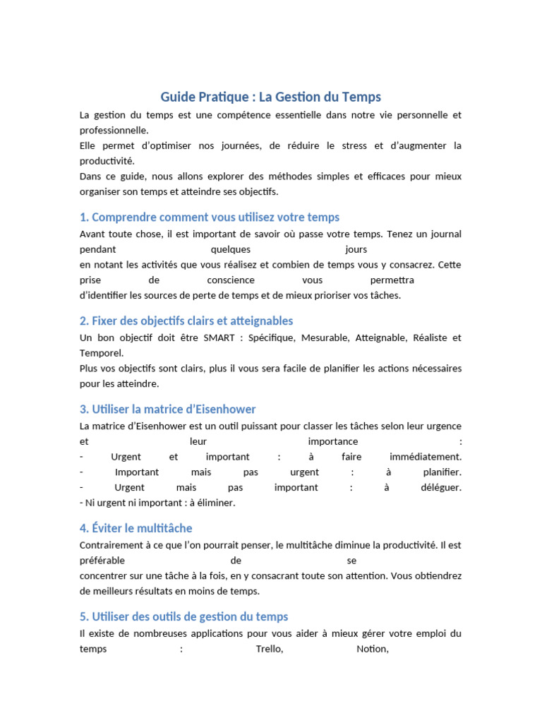 Guide de Gestion du Temps Efficace | PDF | Gestion du temps ...