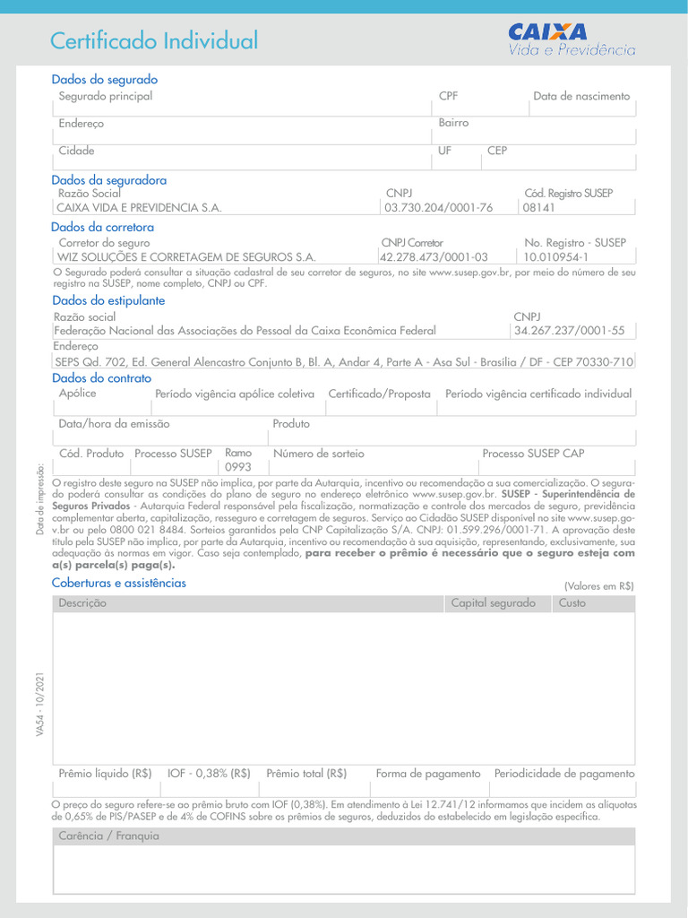 Certificado de Seguro de Vida 03.730.204/0001-76 | PDF | Seguro ...