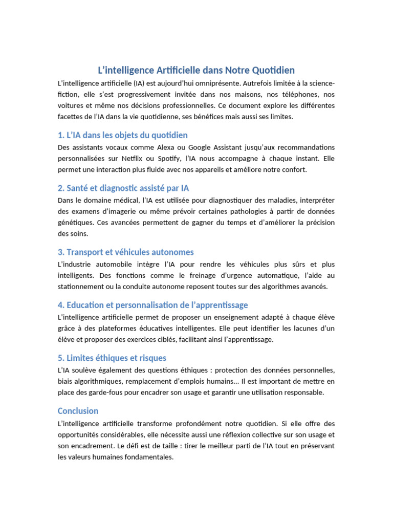 L'IA au Cœur de Notre Quotidien | PDF | Intelligence artificielle ...