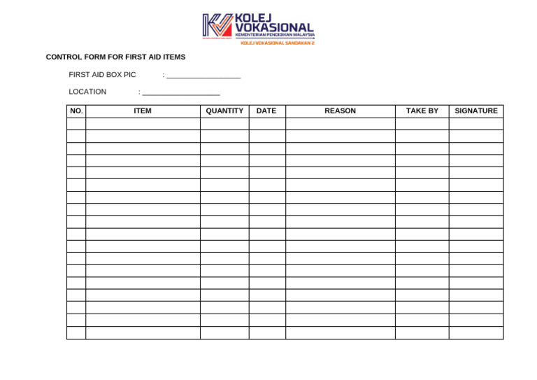 Attachment 3 - First Aid Control Form | PDF