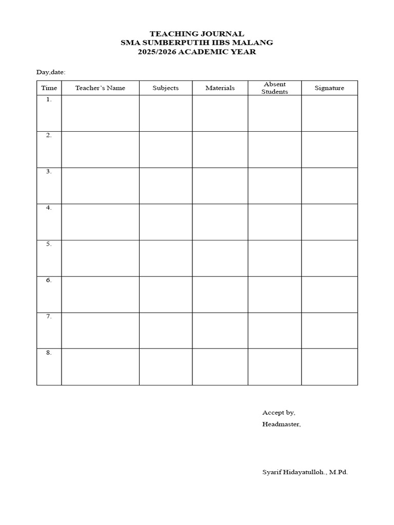 Teaching Journal 2025/2026 SMA Sumberputih | PDF