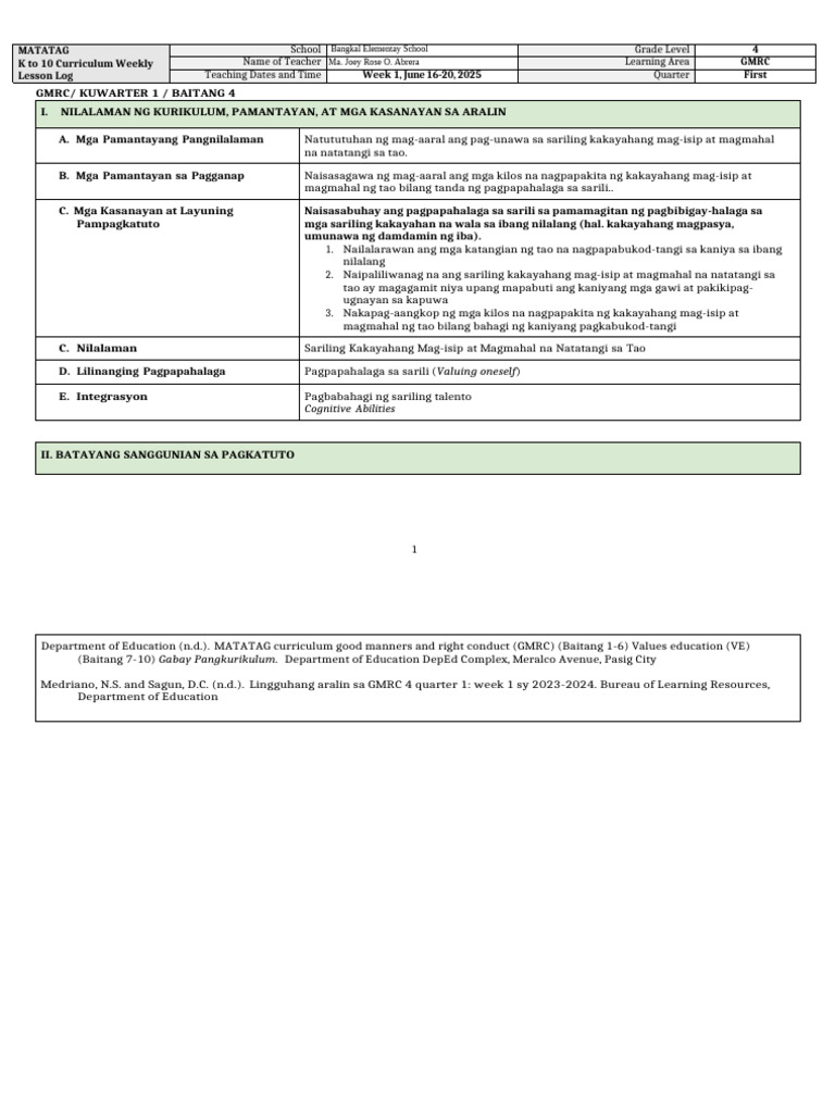 GMRC 4 DLL - Q1 - W1 | PDF