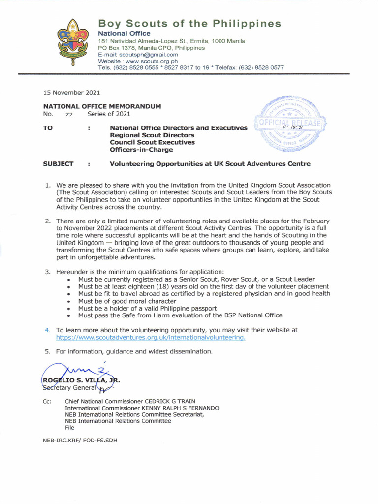 2UPLOAD BSP-N.O.-Memorandum-No.-77-s.-2021 - Volunteering-Opportunities ...