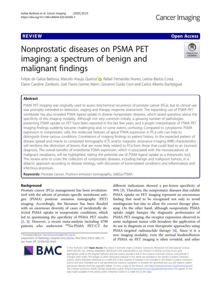 Nonprostatic Findings in PSMA PET Imaging | PDF | Positron Emission ...
