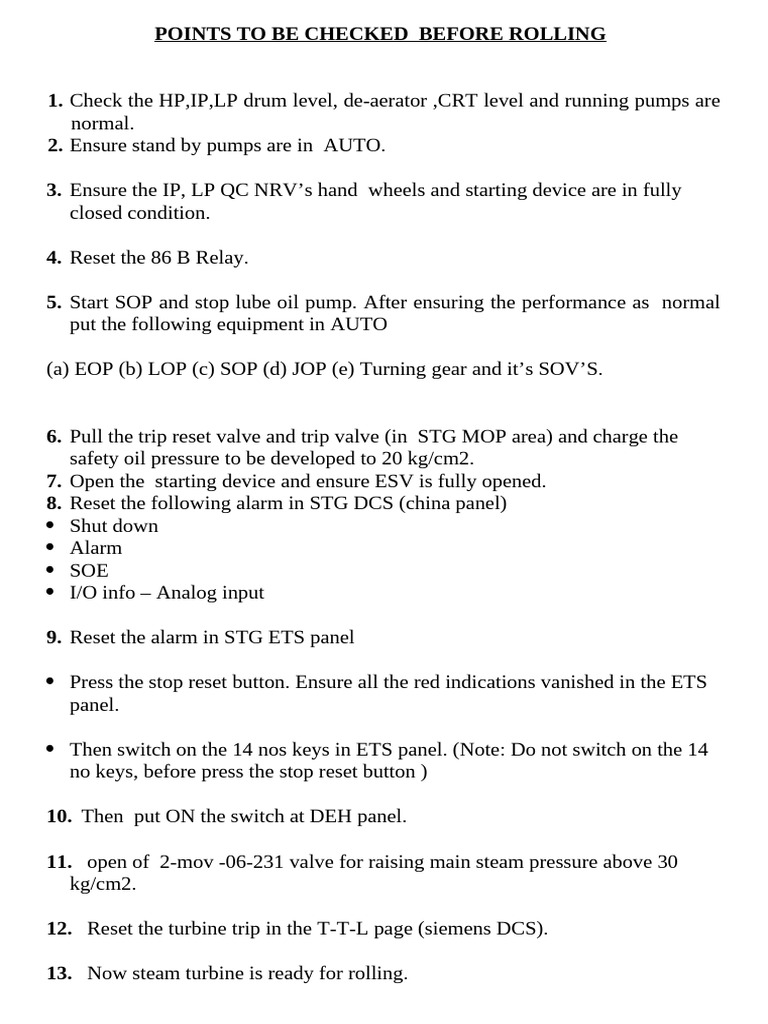Turbine Roll Check Procedure | PDF