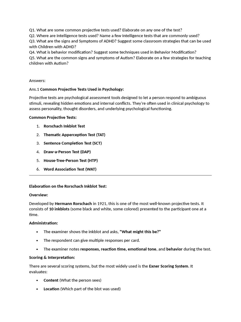 Key Psychological Tests and Strategies | PDF | Reinforcement | Wechsler ...